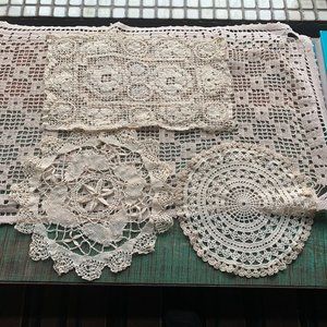 4 vintage crochet doilys/table runner/placemat